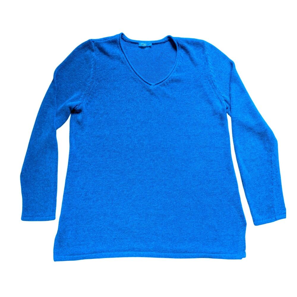 J McLaughlin Cotton Blend Blue Knit V Neck Sweater Tunic Size L